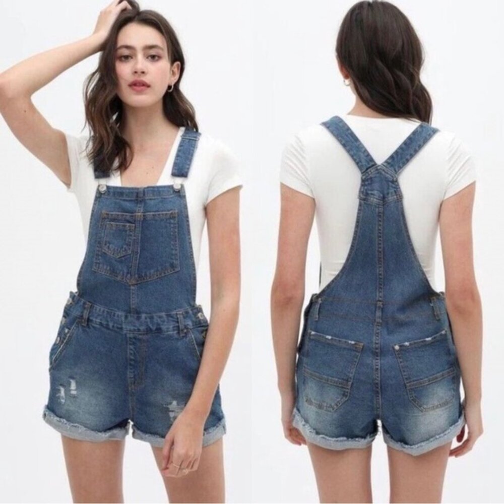 Love Tree | Denim Overall Shorts Shortalls Raw Hem Cuff Shorts | Size Small